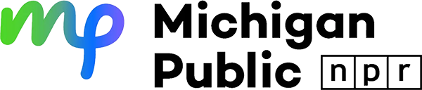Logo of Michigan Public Radio featuring stylized green and blue letters 'm' and 'p', with the words 'Michigan Public npr' written in black underneath.