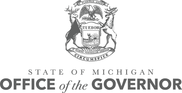 The official seal of the State of Michigan, featuring a stylized depiction of a caribou and an elk flanking a shield. Below the seal are the words "STATE OF MICHIGAN" and "OFFICE OF THE GOVERNOR" in a bold font.