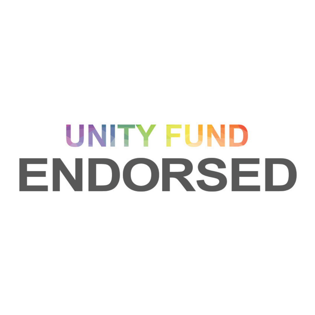 The image features the text "UNITY FUND" in multicolored letters, above the word "ENDORSED" in bold gray letters. The colors of "UNITY FUND" include purple, green, yellow, and orange, set against a white background.